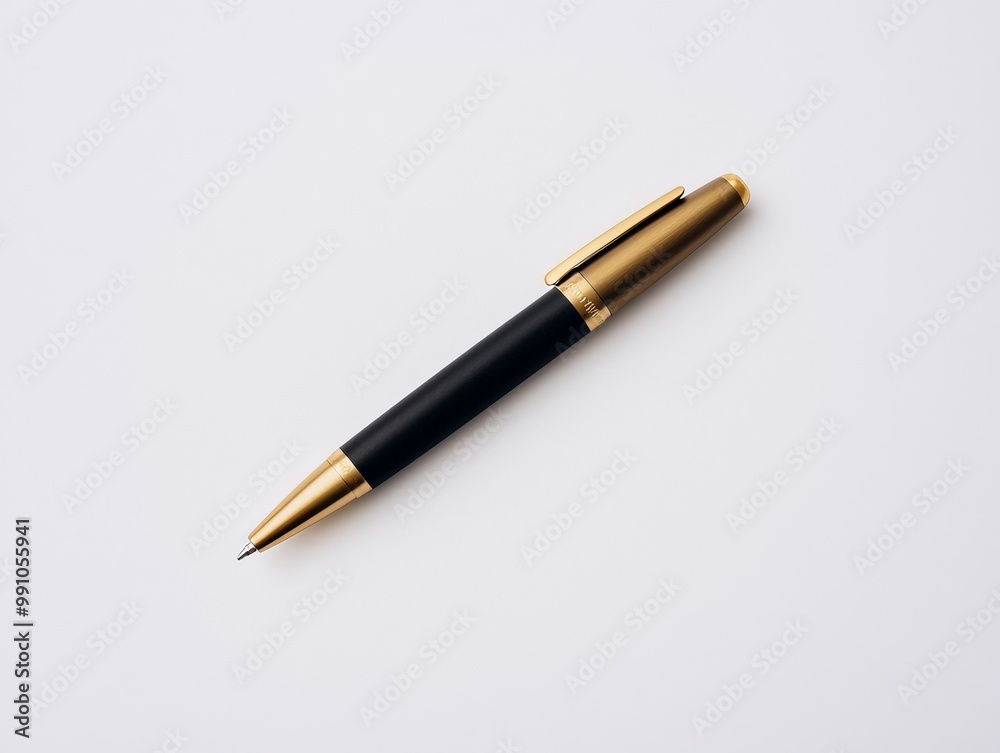 Elegant Gold and Black Pen on White Background - Precise Product Showcase with Clean Minimalist Design
