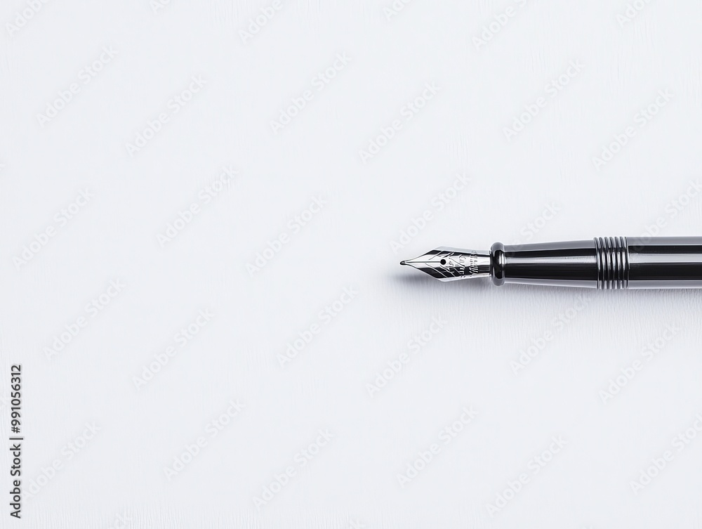 Elegant Metallic Fountain Pen in Close-Up on White Background - Minimalist Writing Utensil for Creativity and Luxury Elegant Metallic Fountain Pen in Close-Up on White Background - Minimalist Writing Utensil for Creativity and Luxury