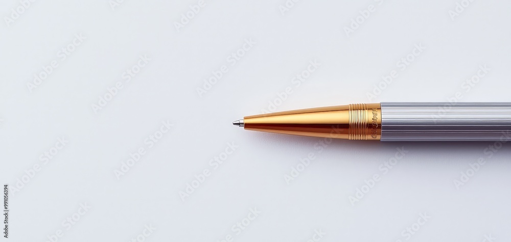 Elegant Metallic Pen Closeup on White Background - Sleek Luxury Writing Instrument for Business and Creativity