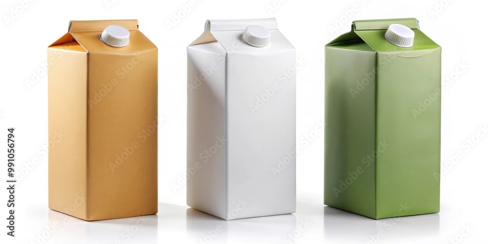 Three different beverage carton packagings isolated on white background, beverage, carton, packaging, drink Three different beverage carton packagings isolated on white background, beverage, carton, packaging, drink