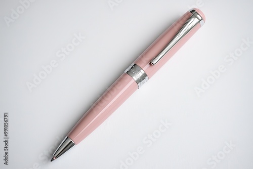 Elegant Pink Ballpoint Pen on White Background - Minimalist Design with Montegrappa Logo, Stylish Stationery for Luxury Branding and Professional Writing