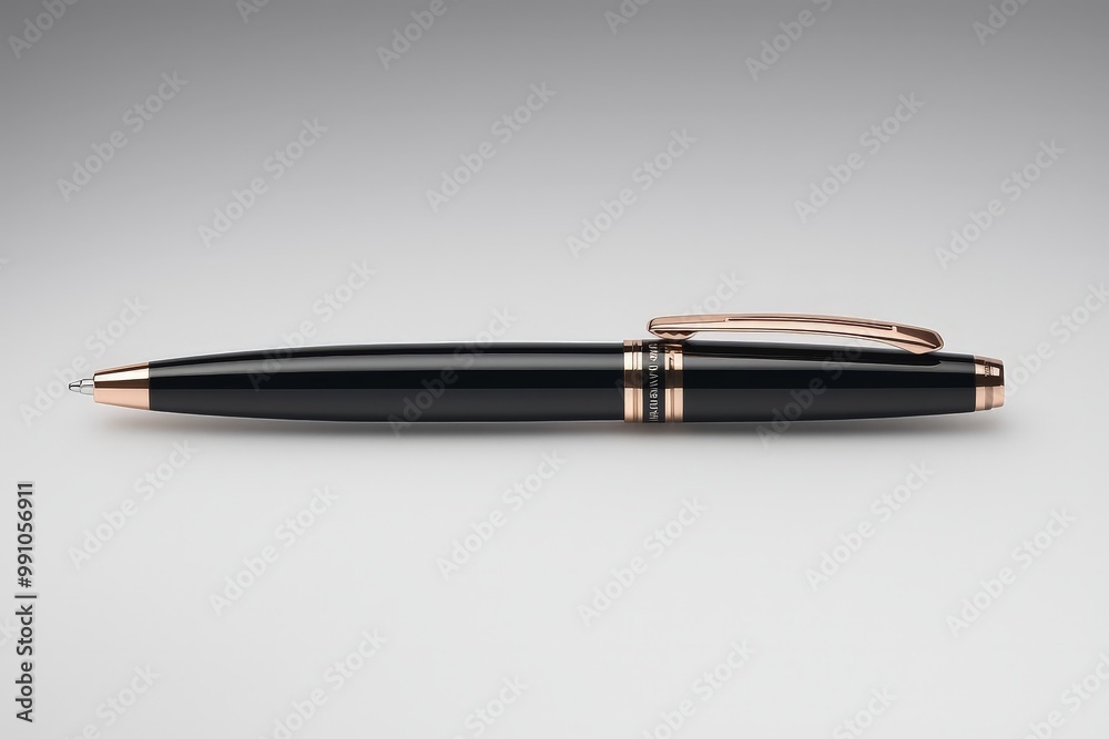 Elegant Rose Gold Black Pen on Minimalist Grey Background - Luxury Writing Instrument for Branding and Marketing Elegant Rose Gold Black Pen on Minimalist Grey Background - Luxury Writing Instrument for Branding and Marketing