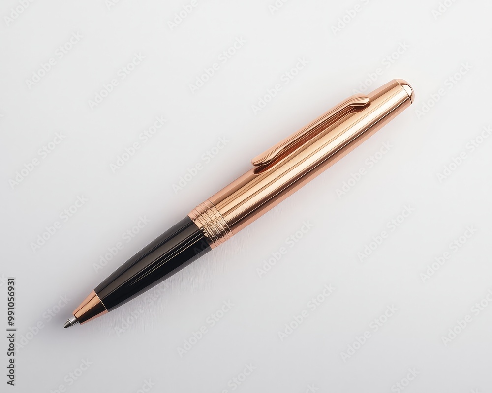 Elegant Rose Gold Pen on White Surface - Minimalist Luxury Writing Instrument Concept for Catalog or Product Photography Elegant Rose Gold Pen on White Surface - Minimalist Luxury Writing Instrument Concept for Catalog or Product Photography