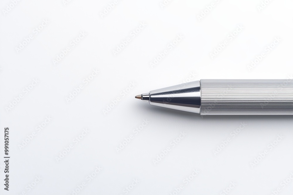 Elegant Silver Pen Closeup on White Surface - Minimalist Office Styling with Metallic Sheen and Glamorous Touch of Gold - Professional Stationery Concept for Business Marketing and Promotions Elegant Silver Pen Closeup on White Surface - Minimalist Office Styling with Metallic Sheen and Glamorous Touch of Gold - Professional Stationery Concept for Business Marketing and Promotions