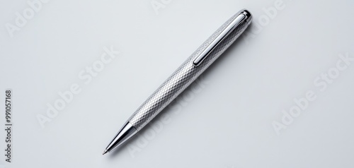 Elegant Silver Pen on Minimalist White Background for Professional Product Photography