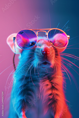 Mouse with sunglasses, colorful background