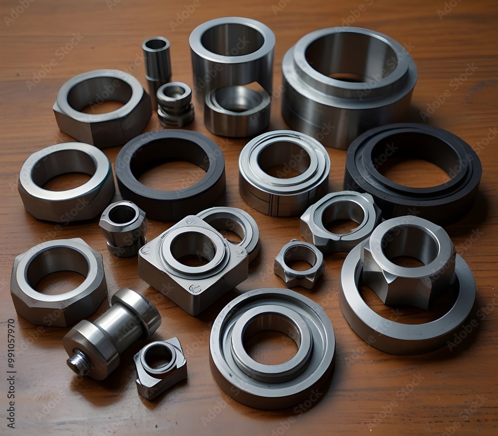 svarious industrial metal parts e.g. bearing ball connector joint ring gasket internal external retaining etc. on table ai gegerate
svarious industrial metal parts e.g. bearing ball connector joint ring gasket internal external retaining etc. on table ai gegerate