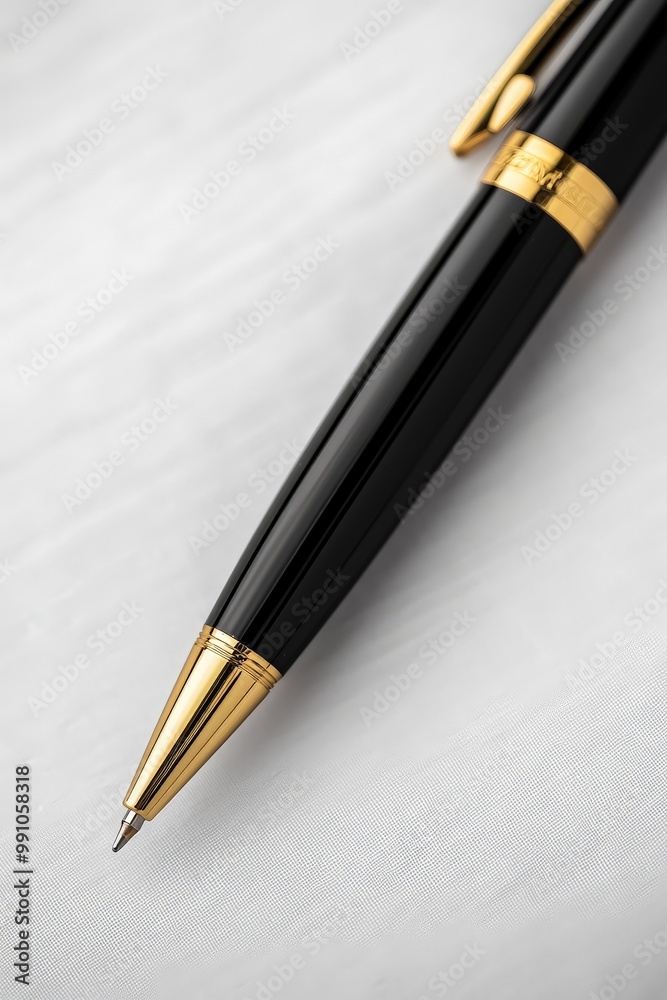 Luxurious Black and Gold Ballpoint Pen on Off-White Textured Surface with Elegant Minimalistic Design for Sophisticated Marketing and Editorial Concepts Luxurious Black and Gold Ballpoint Pen on Off-White Textured Surface with Elegant Minimalistic Design for Sophisticated Marketing and Editorial Concepts