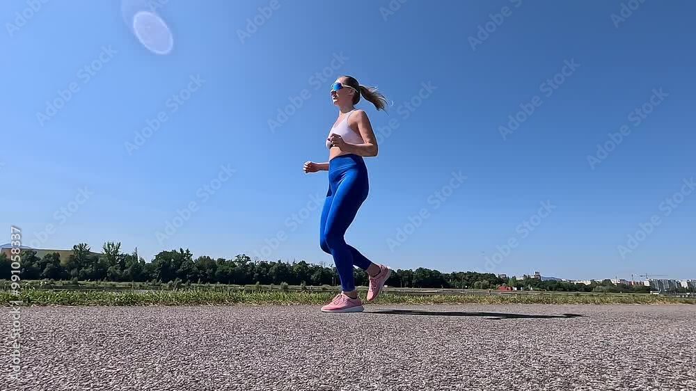 A woman runs along a city street, enjoying the freshness and vitality. Get active during your workout, enjoying free outdoor fitness. Experience the perfect combination of endurance. A woman runs along a city street, enjoying the freshness and vitality. Get active during your workout, enjoying free outdoor fitness. Experience the perfect combination of endurance.