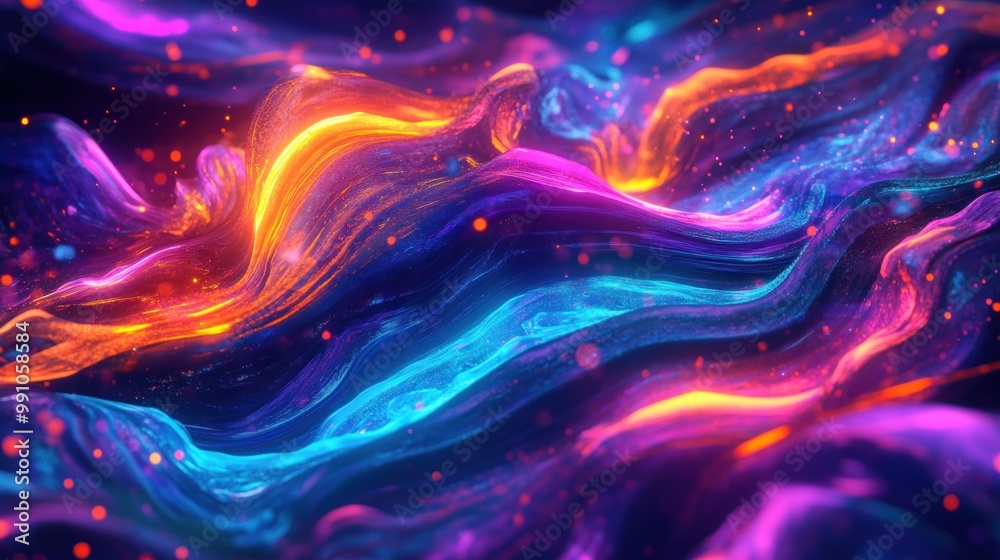 Abstract colorful liquid waves with glowing particles. Abstract colorful liquid waves with glowing particles.