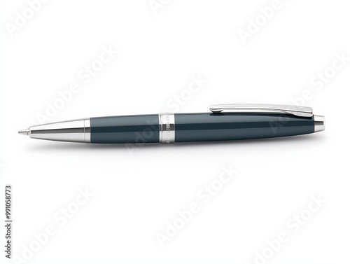 Luxurious Dark Blue Ballpoint Pen on White Background - Minimalist Elegance for Writing Enthusiasts