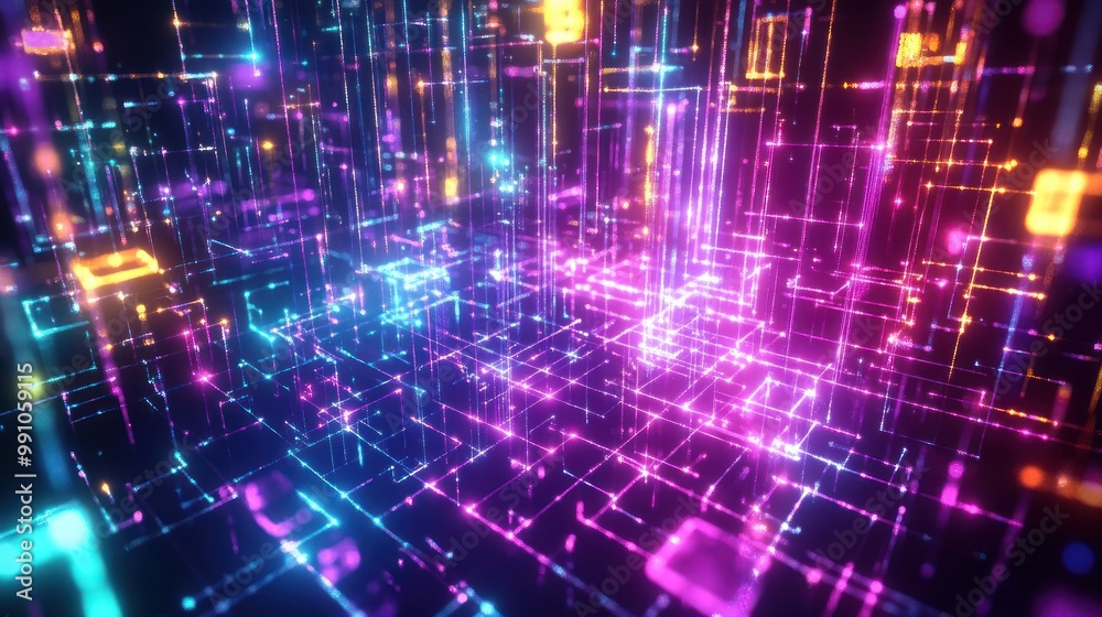A vibrant digital landscape of interconnected data points and glowing lines. A vibrant digital landscape of interconnected data points and glowing lines.