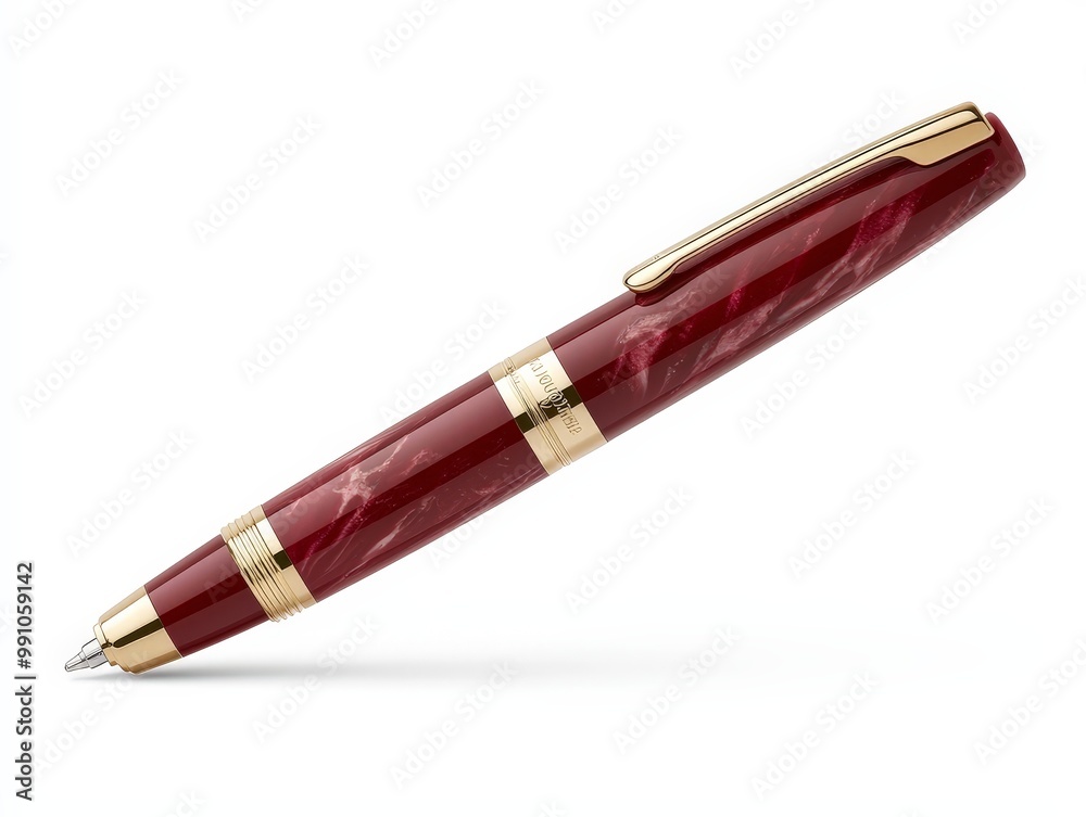 Luxurious Red and Gold Fountain Pen Close-up on White Background - Elegant Writing Instrument for Marketing and Promotions Luxurious Red and Gold Fountain Pen Close-up on White Background - Elegant Writing Instrument for Marketing and Promotions