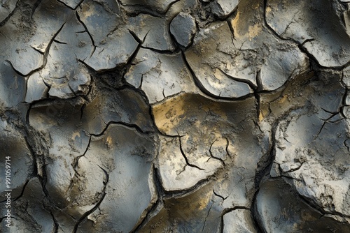 Dried riverbed texture with cracked, curled mud forming unique patterns photo