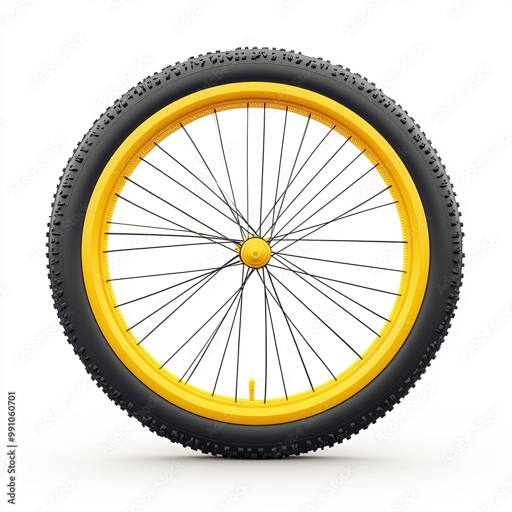 Fototapeta premium Bicycle tire and wheel colour yello rim isolated on white background.