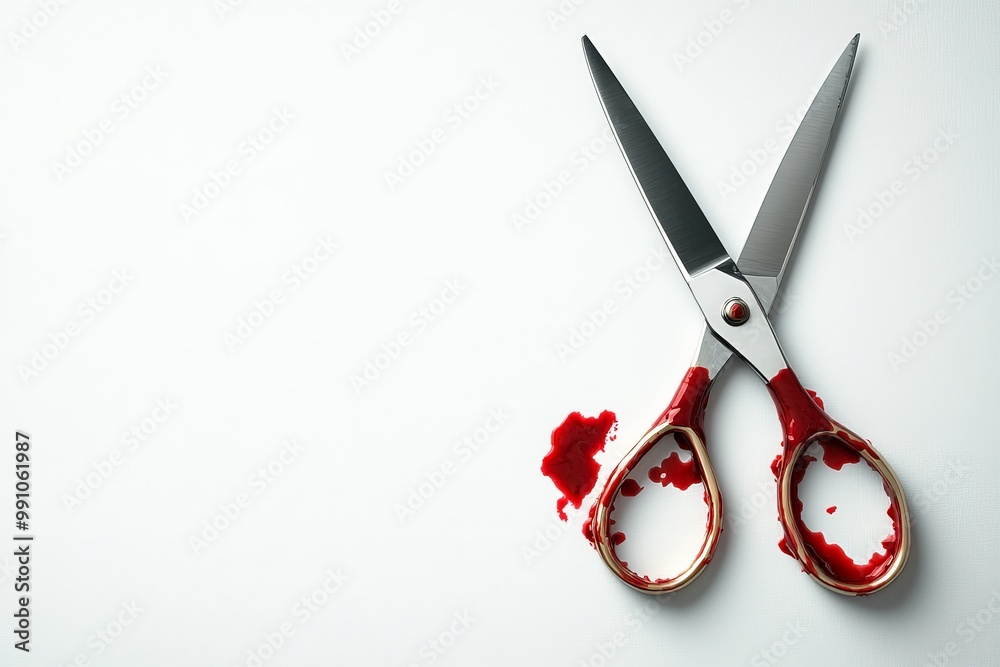 custom made wallpaper toronto digitalSinister Silver Scissors with Bloody Red Stains on White Background - Unsettling Crime Scene Concept