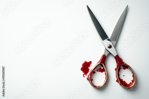 Wallpaper Mural Sinister Silver Scissors with Bloody Red Stains on White Background - Unsettling Crime Scene Concept Torontodigital.ca