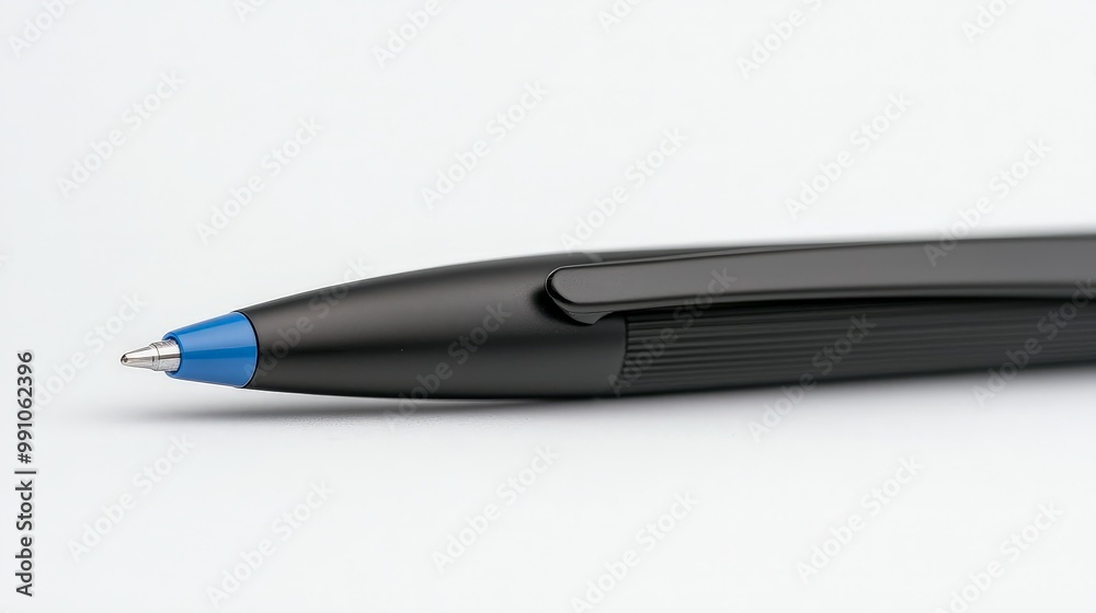 Sleek Black Pen Closeup with Metallic Clip on White Surface - Minimalist Professional Stationery Concept Sleek Black Pen Closeup with Metallic Clip on White Surface - Minimalist Professional Stationery Concept