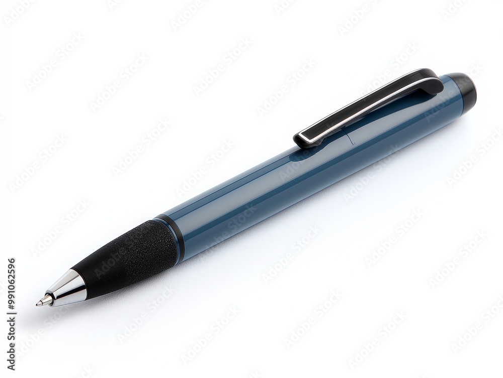 Sleek Blue Ballpoint Pen on Minimalist White Surface - Professional Office Writing Instrument for Corporate Branding, Stationery, and Documentation Sleek Blue Ballpoint Pen on Minimalist White Surface - Professional Office Writing Instrument for Corporate Branding, Stationery, and Documentation