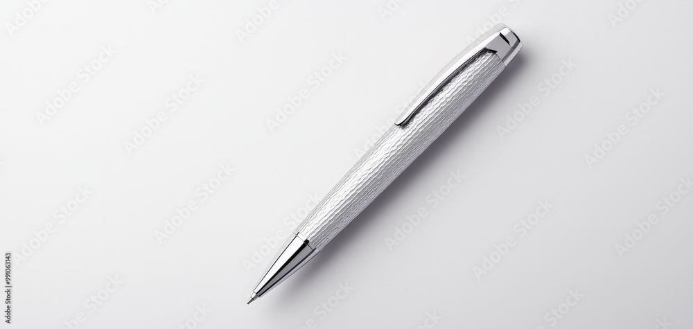Sleek Silver Pen Minimalist Closeup of Metallic Elegance on White Background - Professional Stationery Concept Sleek Silver Pen Minimalist Closeup of Metallic Elegance on White Background - Professional Stationery Concept