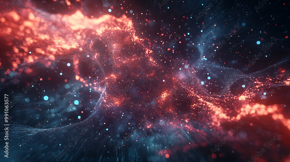 Fototapeta premium Futuristic data cloud with swirling, glowing particles and AI-generated nodes