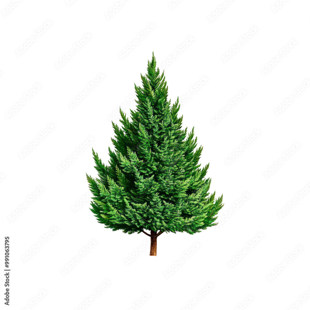 Fototapeta premium Green Evergreen Tree with Brown Trunk