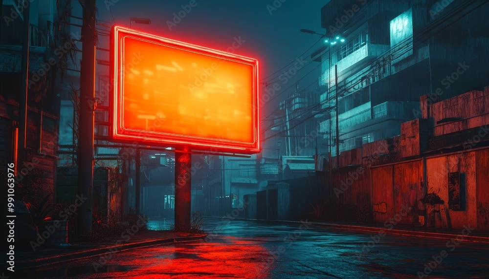 Futuristic Cyberpunk Cityscape with Glowing Neon Lights and Billboard in 3D Illustration Futuristic Cyberpunk Cityscape with Glowing Neon Lights and Billboard in 3D Illustration