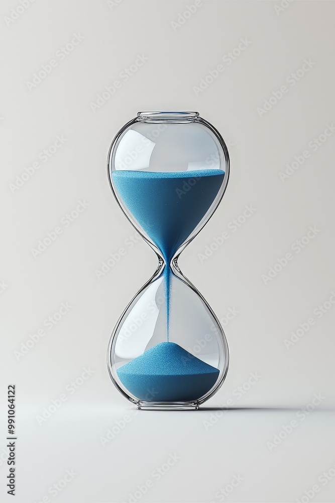 Tranquil Moments Minimalist Closeup of Blue Sand Hourglass on White, Conceptual Still Life for Time Management and Reflection Tranquil Moments Minimalist Closeup of Blue Sand Hourglass on White, Conceptual Still Life for Time Management and Reflection