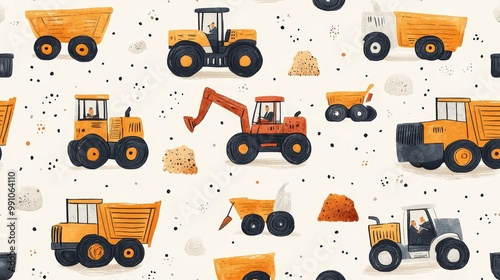 Playful Construction Trucks Seamless Pattern for Industrial and Children's Themes Wallpaper and Print Designs