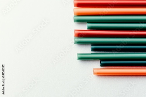 Vibrant Colorful Drinking Straws in Minimalist Symmetry on White Surface - Contemporary Design Concept for Branding and Creativity