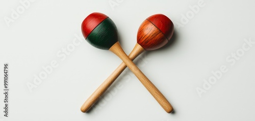 Vibrant Fiesta Closeup of Colorful Maracas in Symmetrical Display on White Background, Festive Music Theme