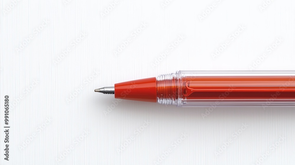 Vibrant Red and Clear Pen Closeup on White Textured Surface - Minimalist Office Stationery for Creativity and Precision