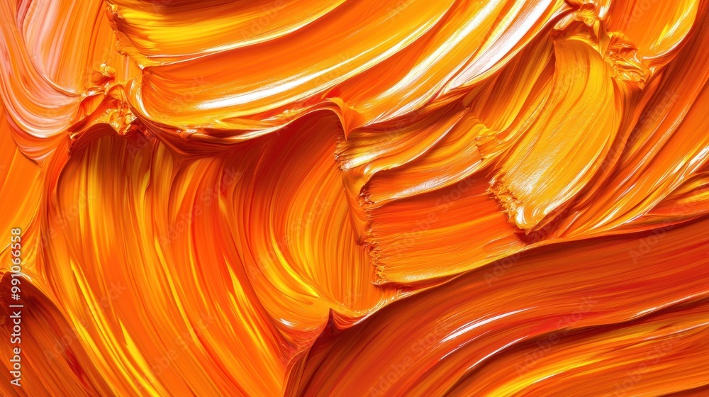 Abstract orange and yellow paint strokes creating a wavy and dynamic ...