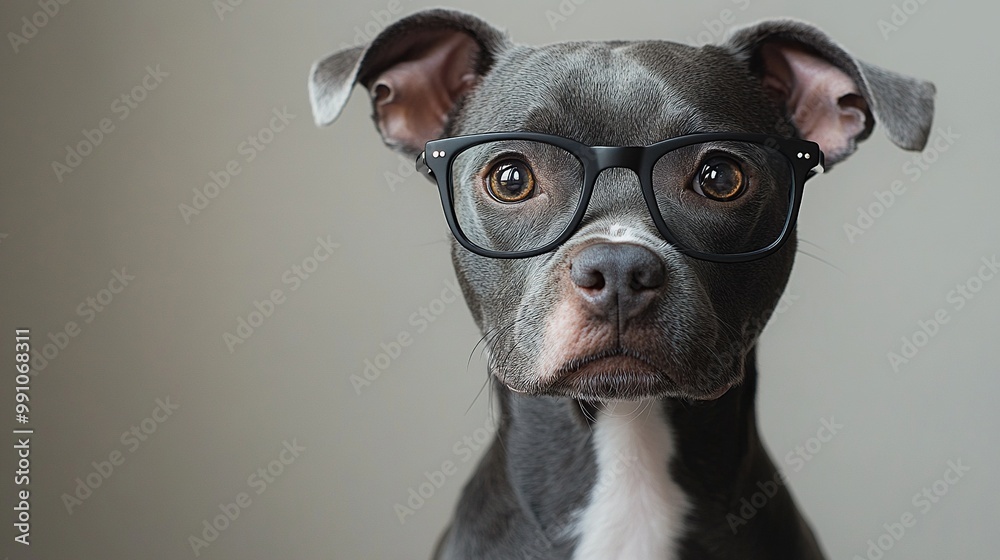 A stylish dog wears glasses, posing against a white background. A stylish dog wears glasses, posing against a white background.