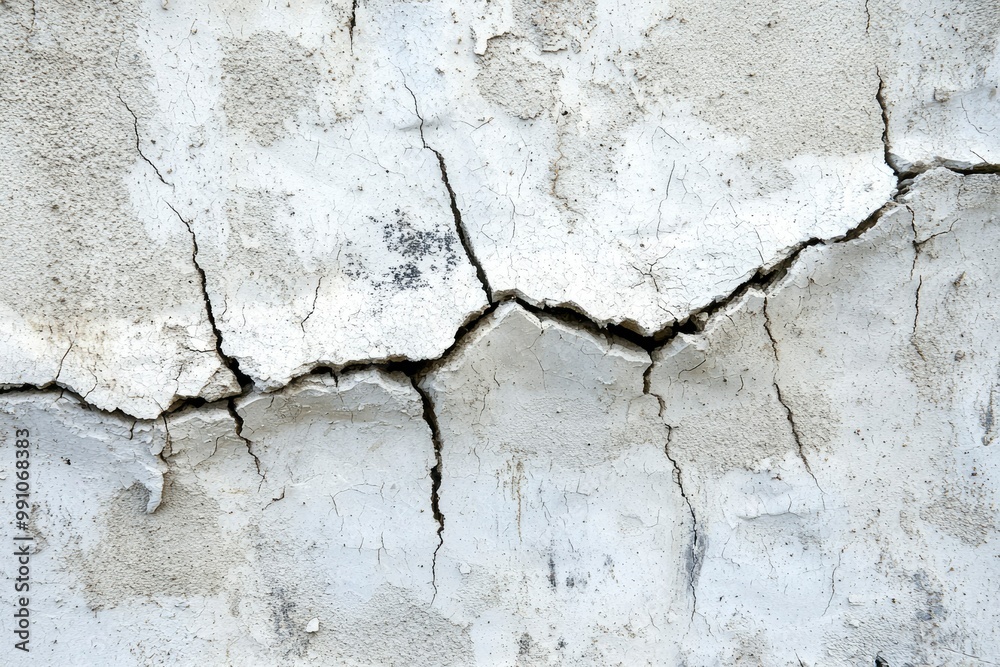 Obraz premium Cracked and Weathered White Wall Surface