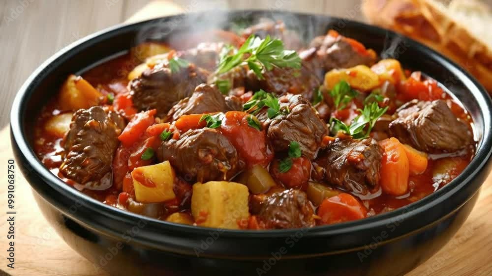 Picture a steaming bowl of goulash, filled with tender beef and hearty vegetables. Picture a steaming bowl of goulash, filled with tender beef and hearty vegetables.