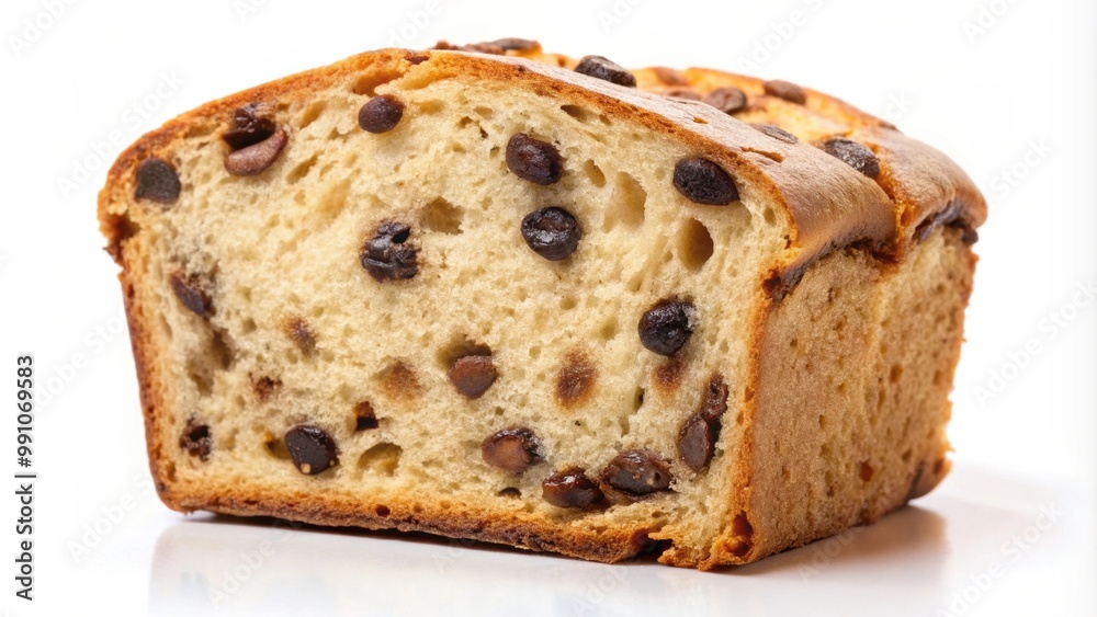 Slice of chocolate chip bread isolated on background, chocolate chip, bread, dessert, sweet, treat, baked goods, pastry Slice of chocolate chip bread isolated on background, chocolate chip, bread, dessert, sweet, treat, baked goods, pastry
