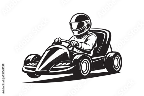 Gokart sport automotive silhouette vector illustration logo.