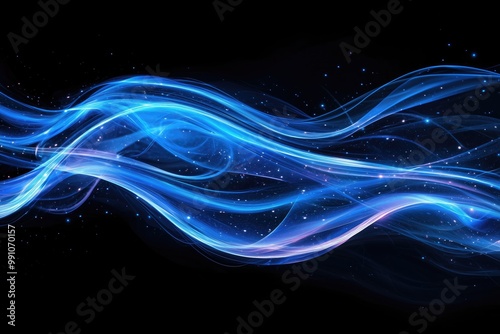 Dynamic Cold Air Flow from Conditioner Effect. Vibrant Blue Energy Swirls for Design and Graphics.