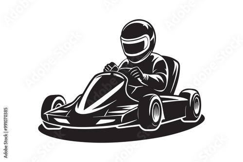 Gokart sport automotive silhouette vector illustration logo.