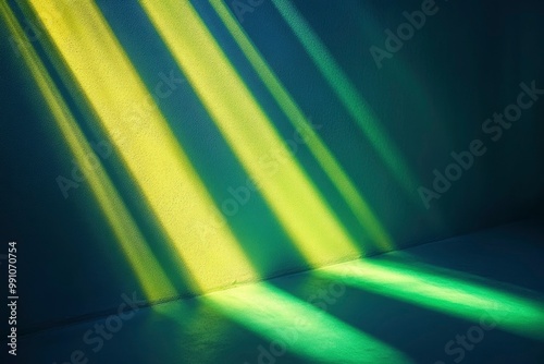 Yellow and Green Light Streaks on a Blue Wall