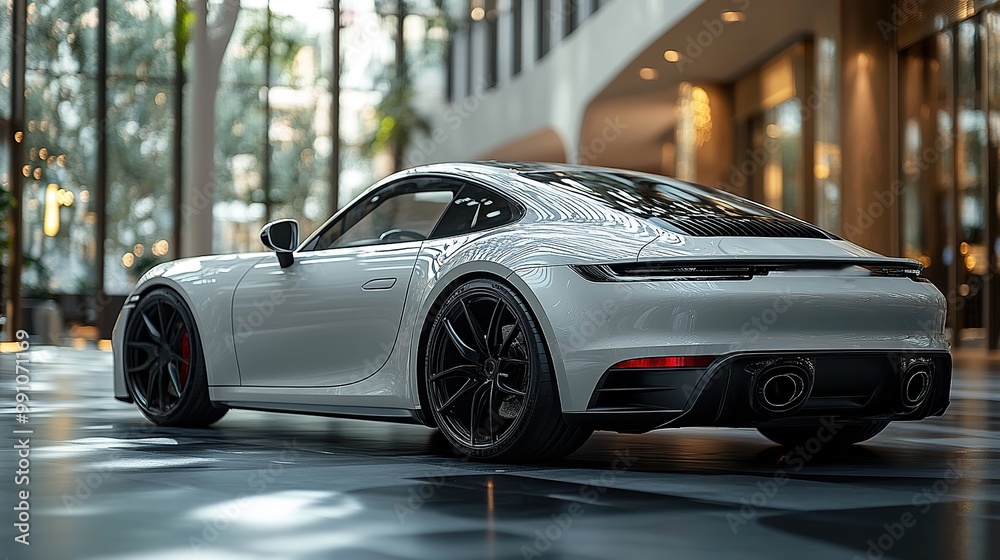 A white car with black rims features prominently on the right side of the image, with a detailed close-up of its wheel and bodywork. A white car with black rims features prominently on the right side of the image, with a detailed close-up of its wheel and bodywork.