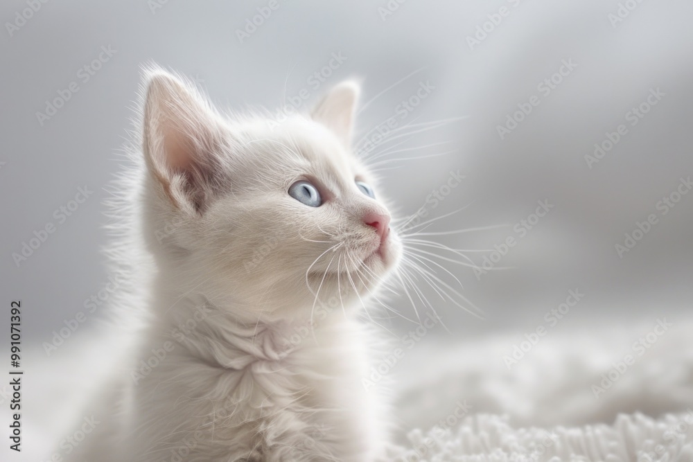 Isolated Cat. Domestic Pet Kitten, White Cute Animal with Fluffy Fur Isolated Cat. Domestic Pet Kitten, White Cute Animal with Fluffy Fur