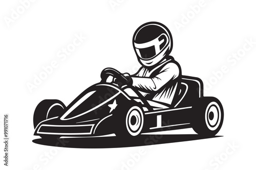 Gokart sport automotive silhouette vector illustration logo.