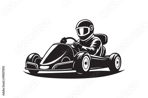 Gokart sport automotive silhouette vector illustration logo.