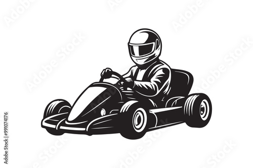 Gokart sport automotive silhouette vector illustration logo.