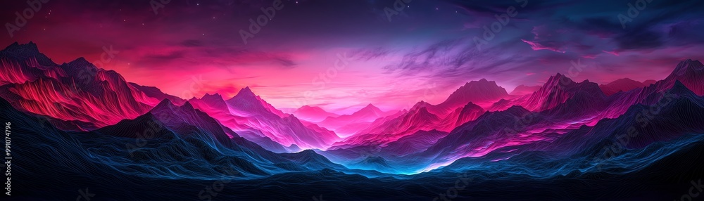 A vibrant, otherworldly landscape featuring dramatic purple and pink mountains under a colorful sky, evoking a sense of mystery and beauty. A vibrant, otherworldly landscape featuring dramatic purple and pink mountains under a colorful sky, evoking a sense of mystery and beauty.