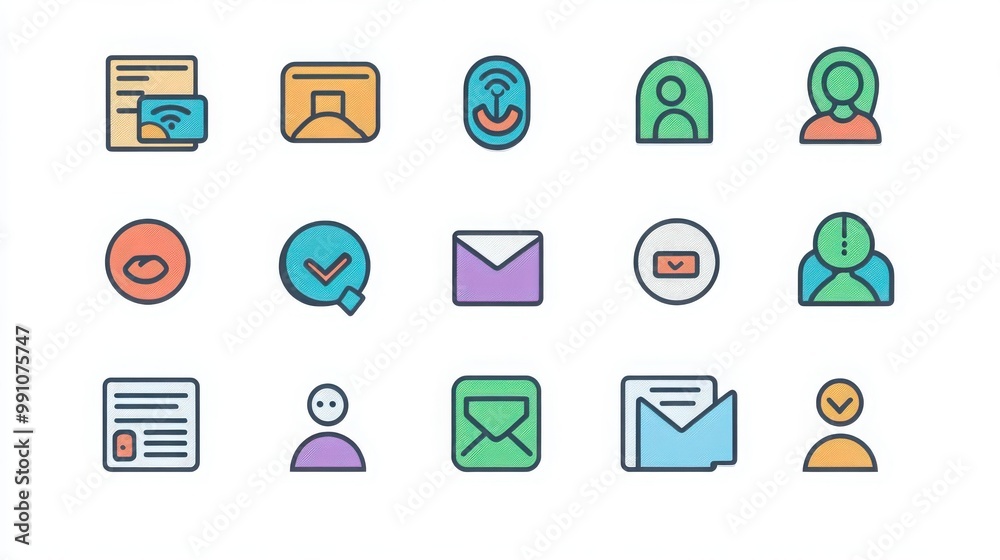 Contact thin line icon set. Containing phone, email envelope, chat bubble, address book , person icon, mobile phone, message Contact thin line icon set. Containing phone, email envelope, chat bubble, address book , person icon, mobile phone, message