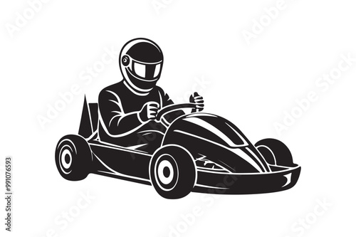 Gokart sport automotive silhouette vector illustration logo.