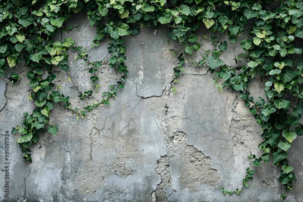 Green Ivy Growing on a Cracked Concrete Wall Green Ivy Growing on a Cracked Concrete Wall